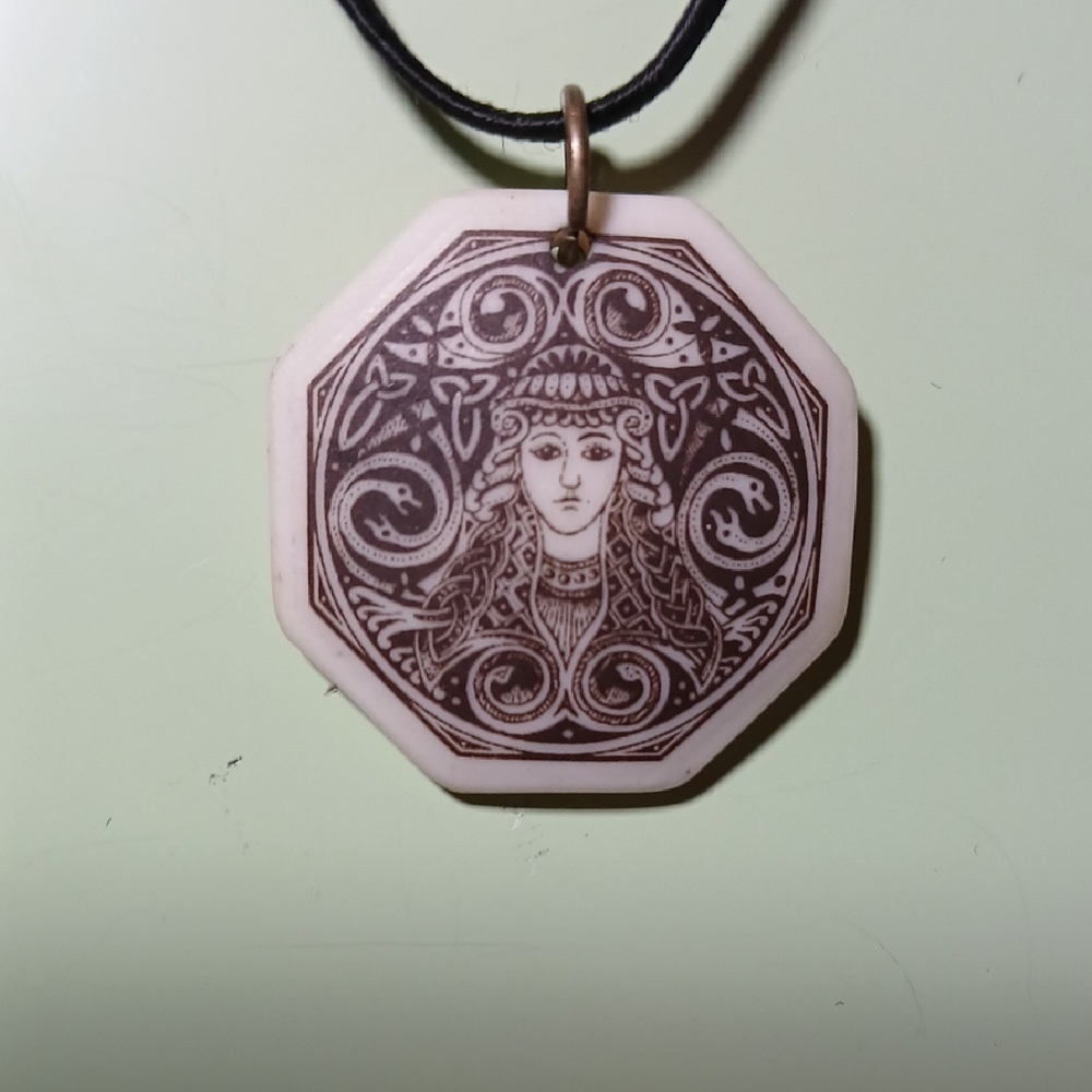 🕯️ Brighid Celtic Goddess Porcelain Pendant Handmade Pagan Jewelry 1.25"